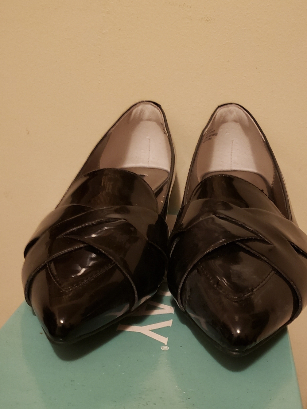 Array Black Pointed Patent Loafers with Braided Detail